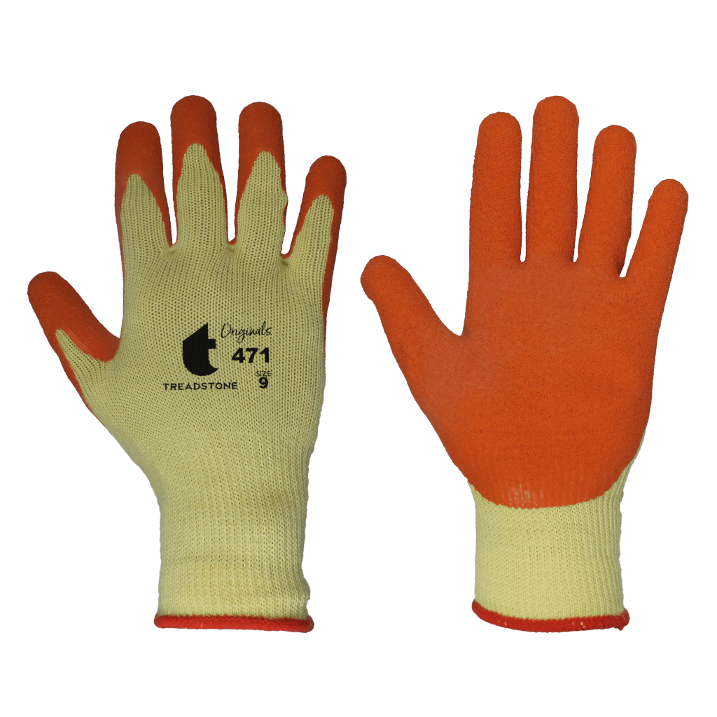 ONL-471 - Polycotton Crinkle Latex Palm Premium Builders Gloves - Orange/Yellow