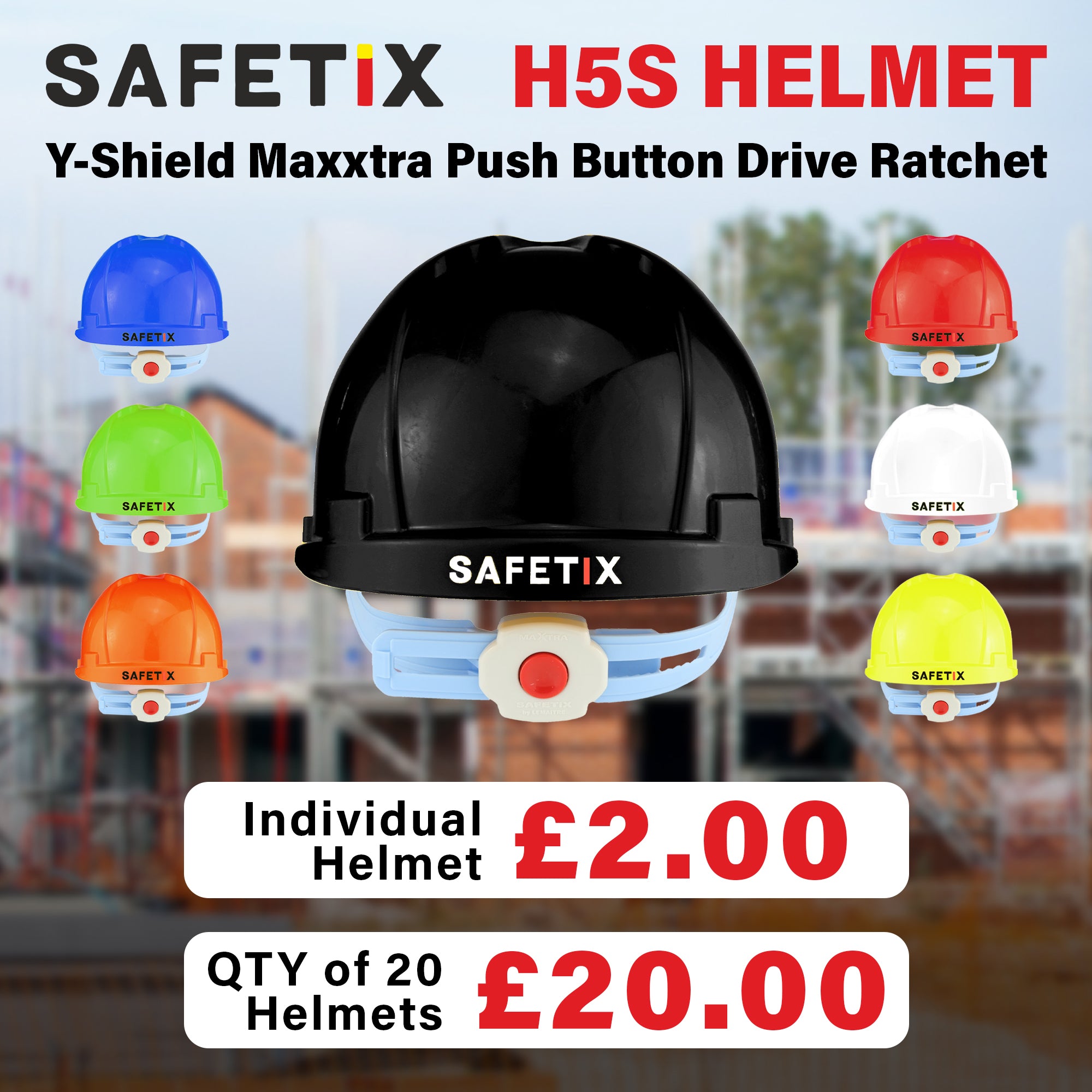 Y-Shield Maxxtra Push Button Drive Ratchet Safety Helmet - Yellow