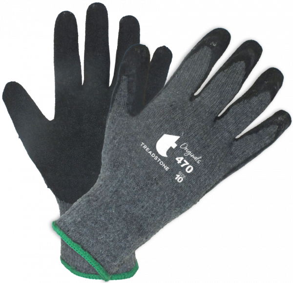 ONL-470 - Polycotton Crinkle Latex Palm Economy Builders Gloves - Black/Grey