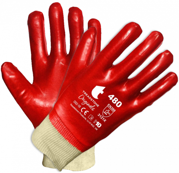 ONL-480 - PVC Fully Coated Knitted Wrist Gloves - Red