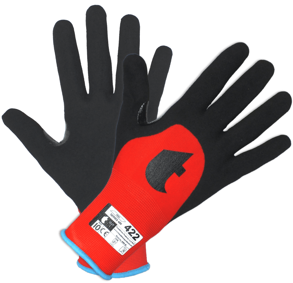 PRO-422 – Touch Sensitive PU Sandy Foam ¾ Coated Breathable Back Gloves - Red/Black