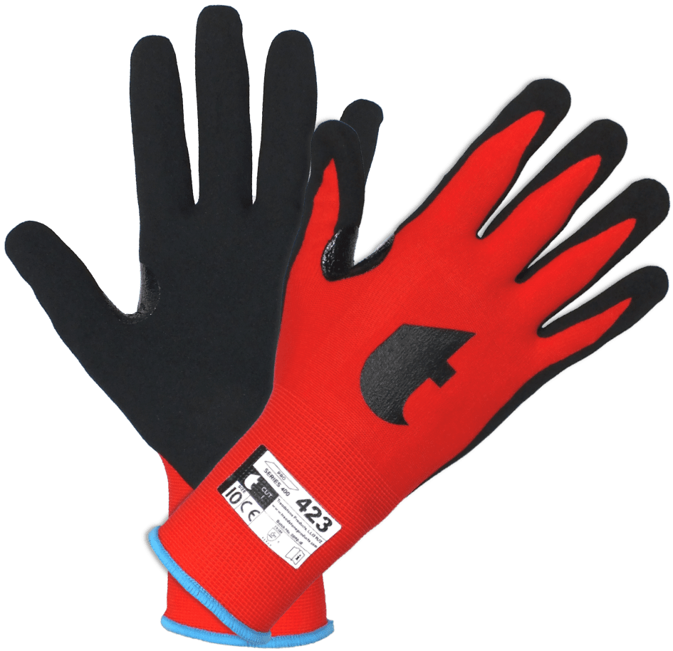 PRO-423 – Touch Sensitive PU Sandy Foam Palm Coated Breathable Back Gloves - Red/Black